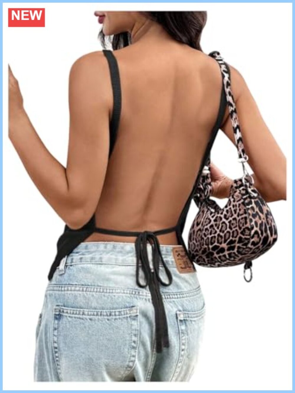 Women's Knit Cami Top Tie Open Back Spaghetti Strap Square Neck Summer